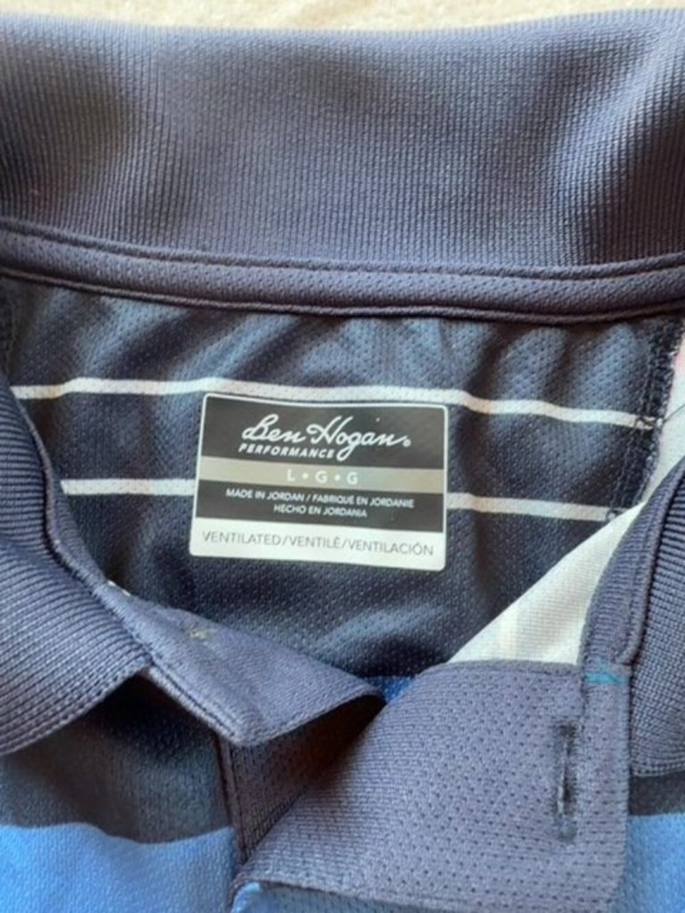 Ben Hogan Performance Men's L Striped Golf Polo NWT Navy Blue Pink